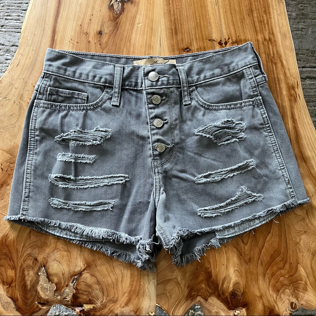 Hollister High Rise Short Shorts Gray Destructed Frayed